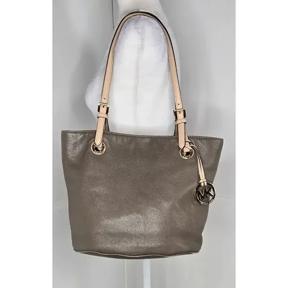 🎄 Michael Kors leather bag medium pewter grey tan gold - Picture 3 of 17